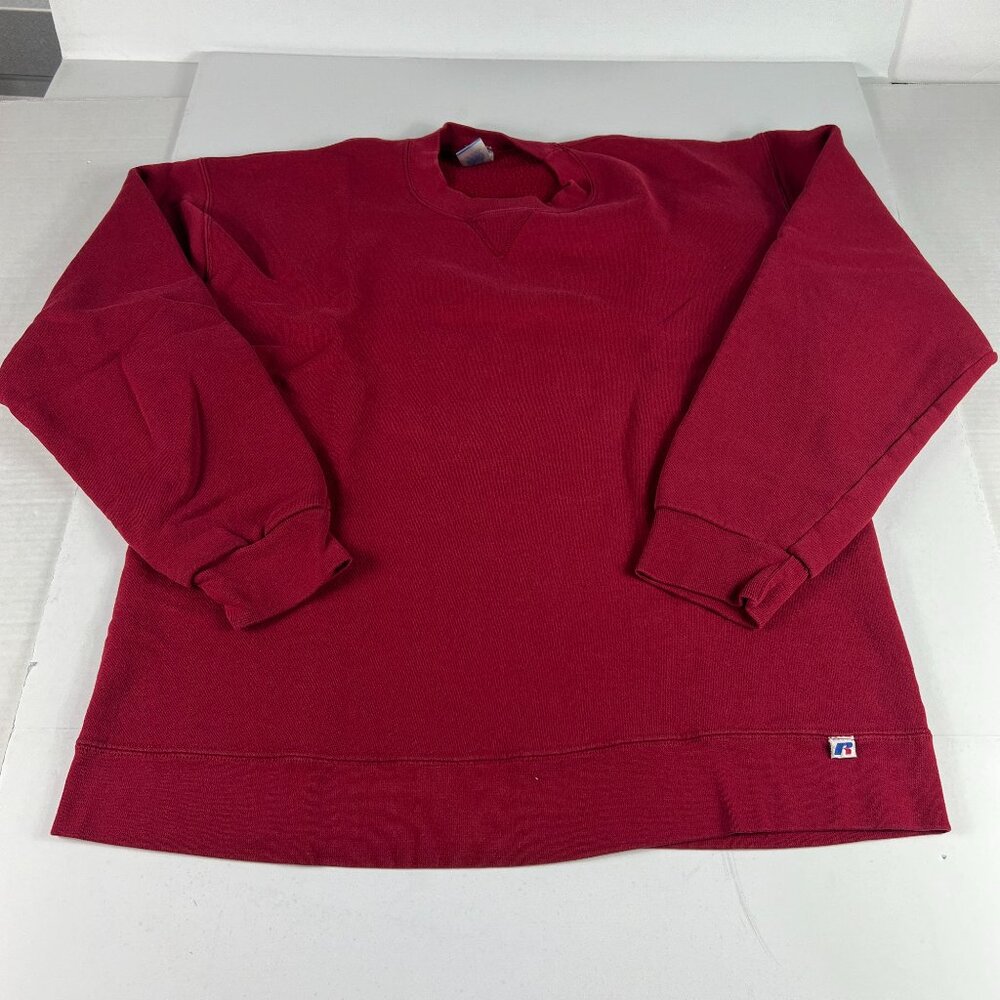 Y2K Russell Athletic Sweatshirt Large Tall Red Faded Blank Pullover Crewneck